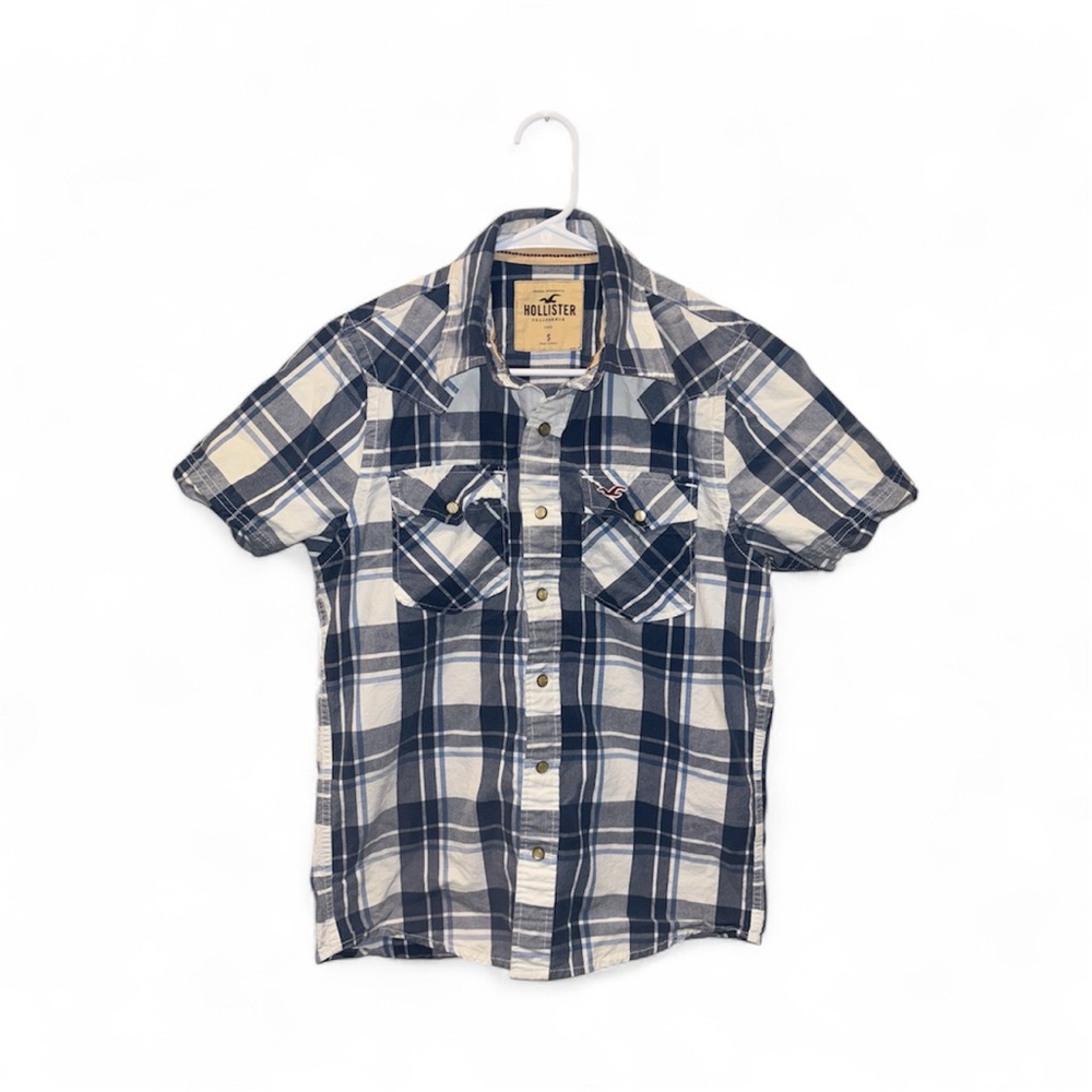 Hollister Co. Men’s Blue Short Sleeve Button Down Plaid Shirt - S